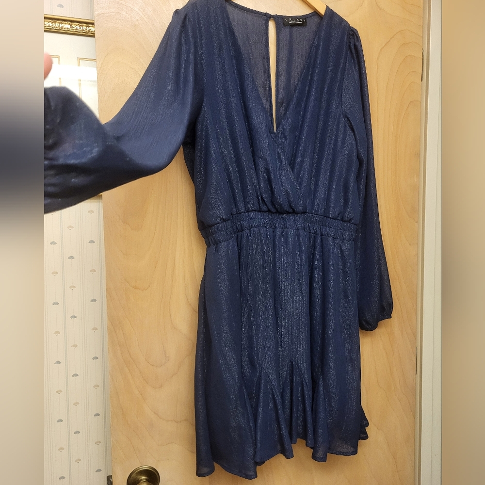 Blue Shimmer V Neck Dress XL Trixxi